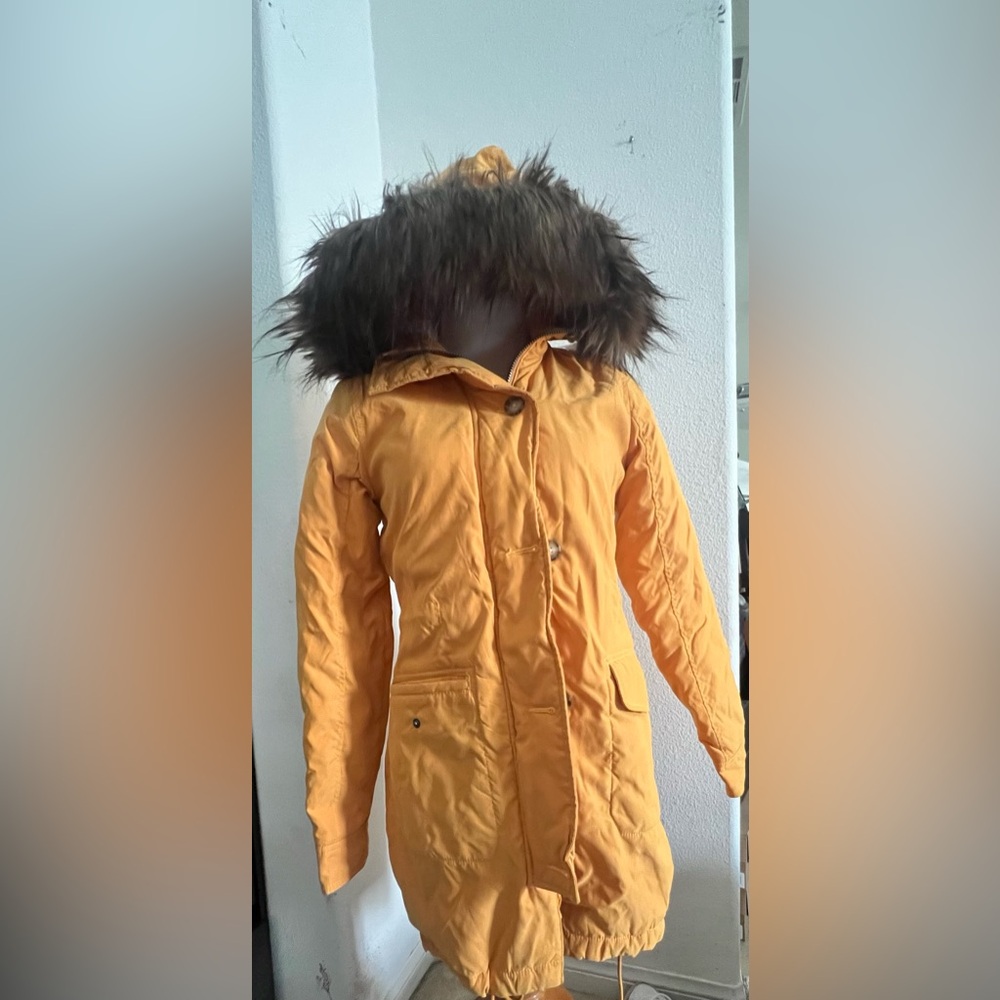 ORIGINAL Abercrombie & Fitch Yellow Faux Fur Hood Fleece Lined Parka